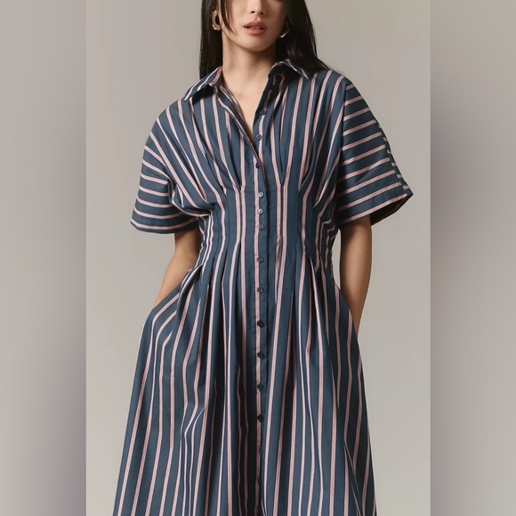 The Tobie Button-Front Pleated Shirt Dress by Exquise - Picture 2 of 7